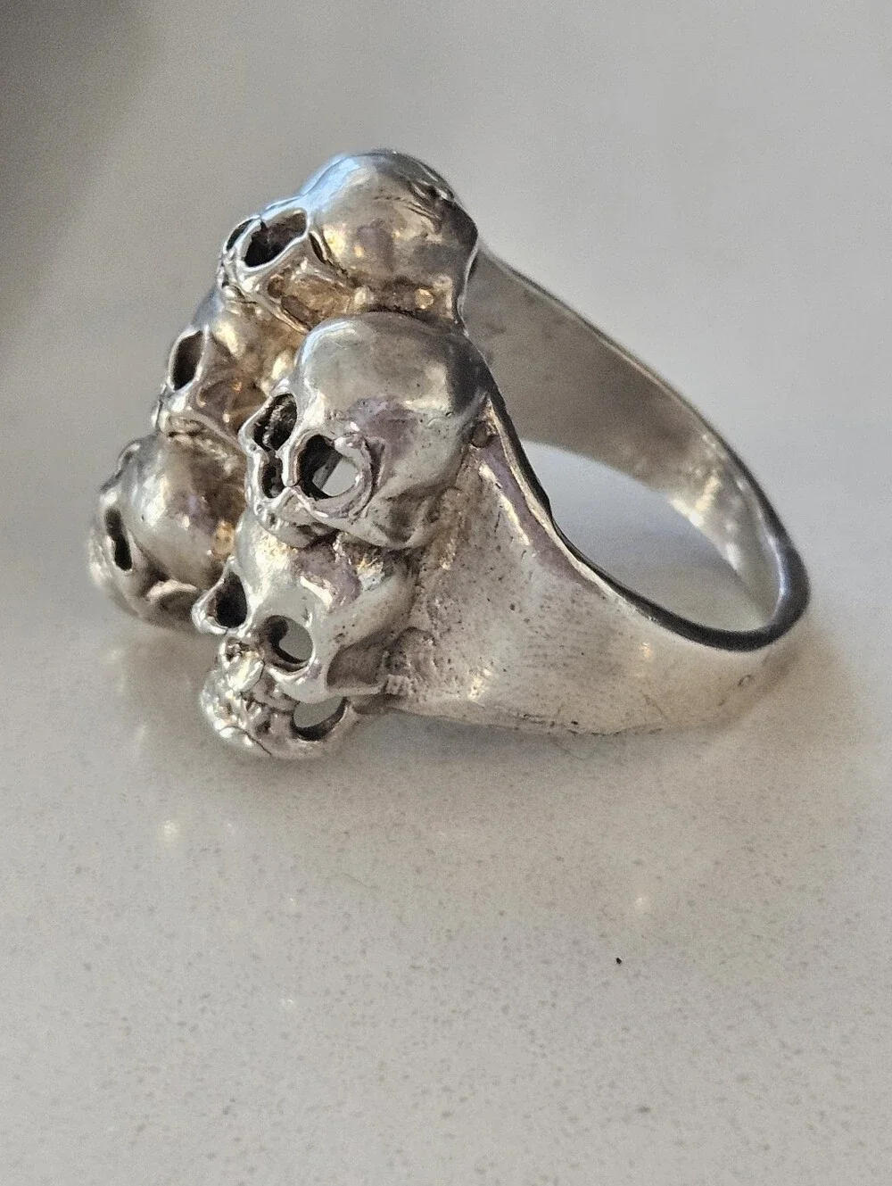 Vintage Sterling Silver 13 Skull Pile Cluster Graveyard Biker Mens Ring Size 10
